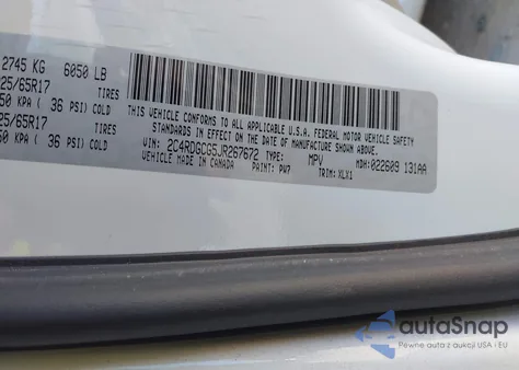 2018 Dodge Grand Caravan Sxt z USA, uszkodzony, nr VIN 2C4RDGCG5JR267672